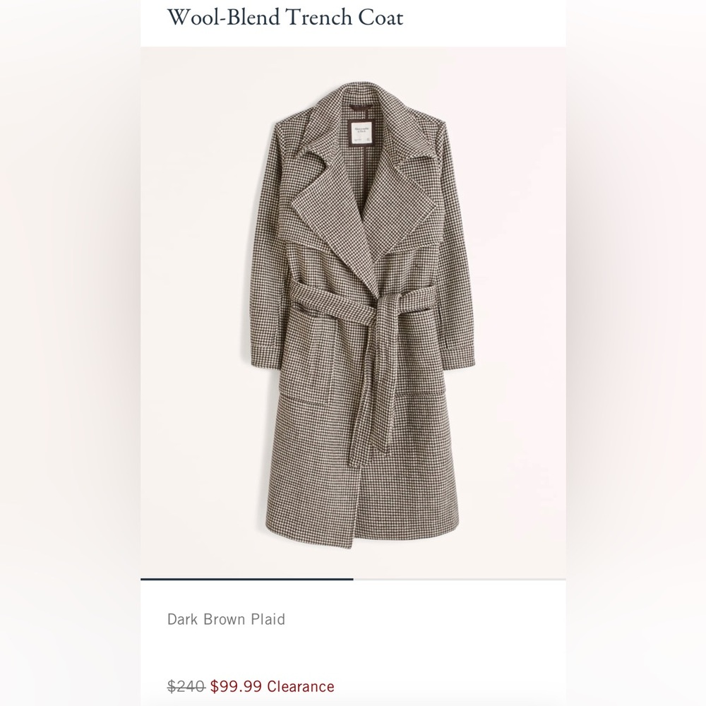Abercrombie Wool-Blend Trench Coat NWT